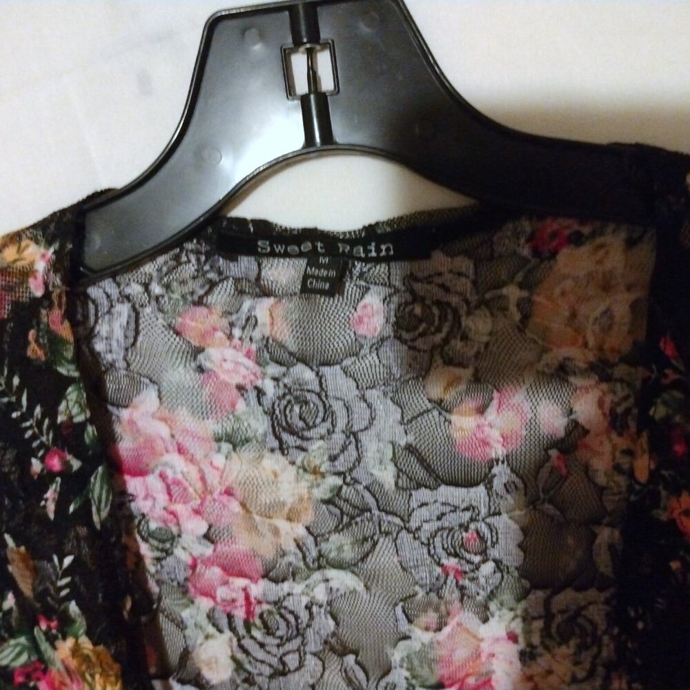 Sweet Rain Floral Mesh Fringe Kimono Beach Cover-Up M Whimsigoth Boho Festival - Picture 3 of 10